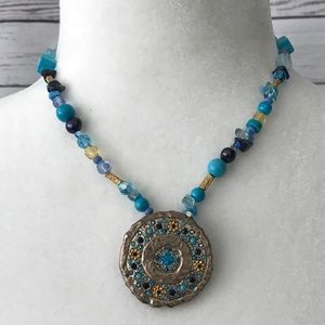Gold and Turquoise Medallion Statement Necklace